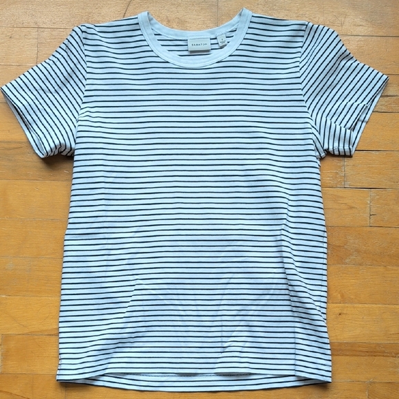 Babaton Tops - Babaton White and Navy Striped Crewneck Short Sleeve Tee
